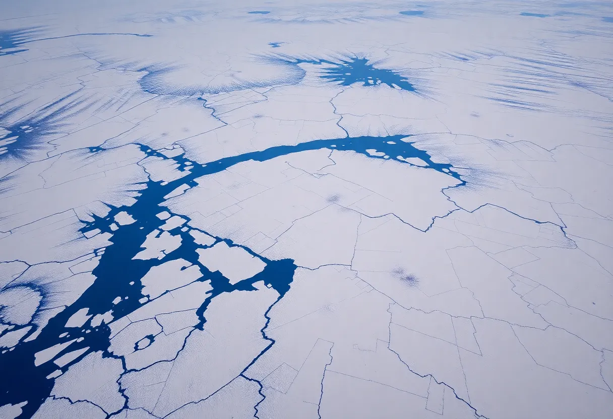 Aerial view of Greenland showcasing its icy terrain and natural resources.