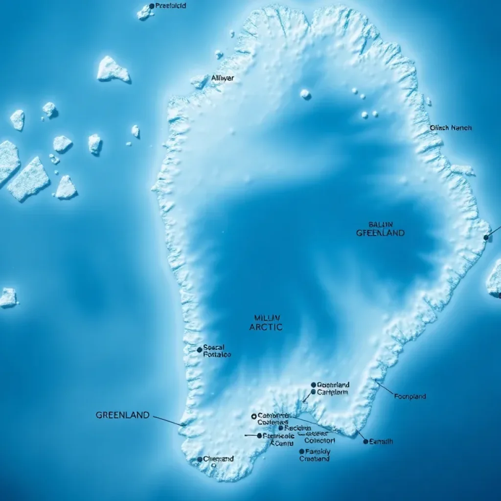 Map of Greenland with highlighted strategic locations