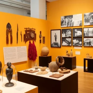 Photograph depicting the Gullah Culture Exhibit showcasing black-and-white photos.