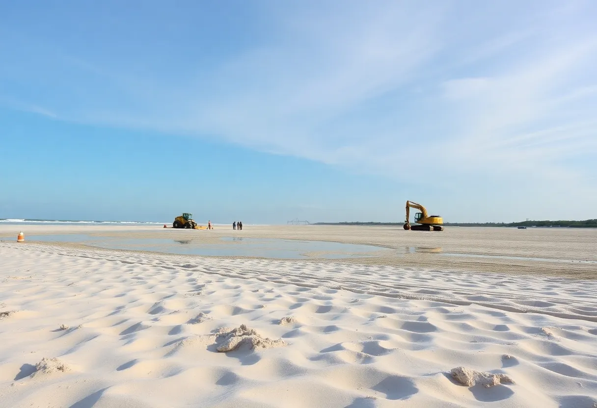 Renovation work on Hilton Head Island beach with construction equipment.