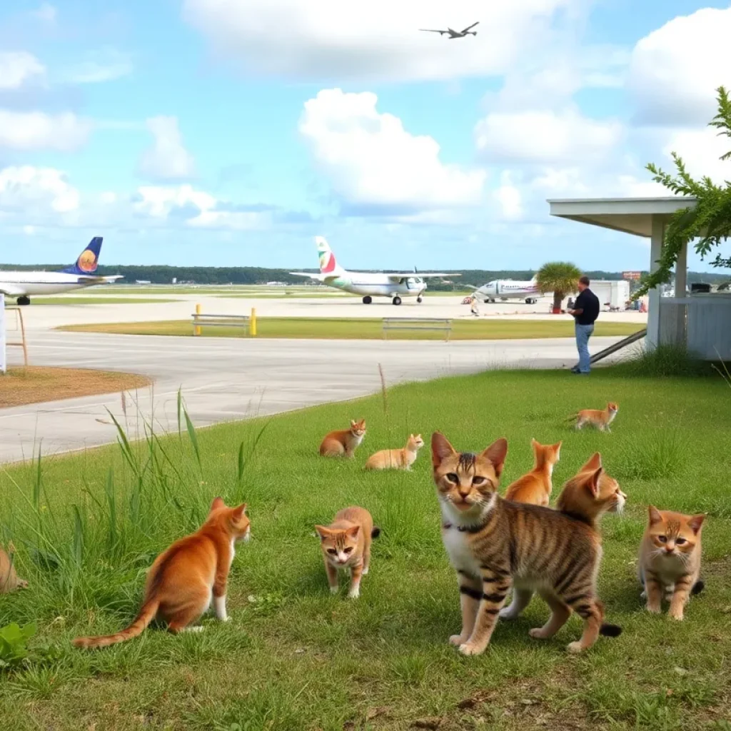 A playful cat colony at Hilton Head Island Airport