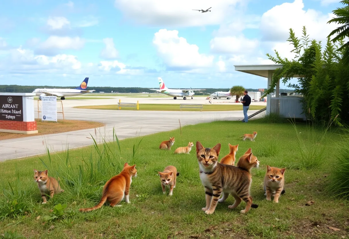 A playful cat colony at Hilton Head Island Airport