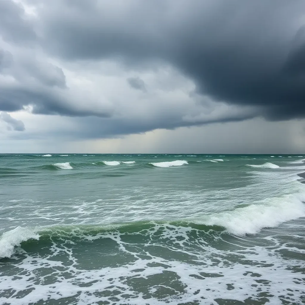 Stormy coastline forecasting Hurricane Helene