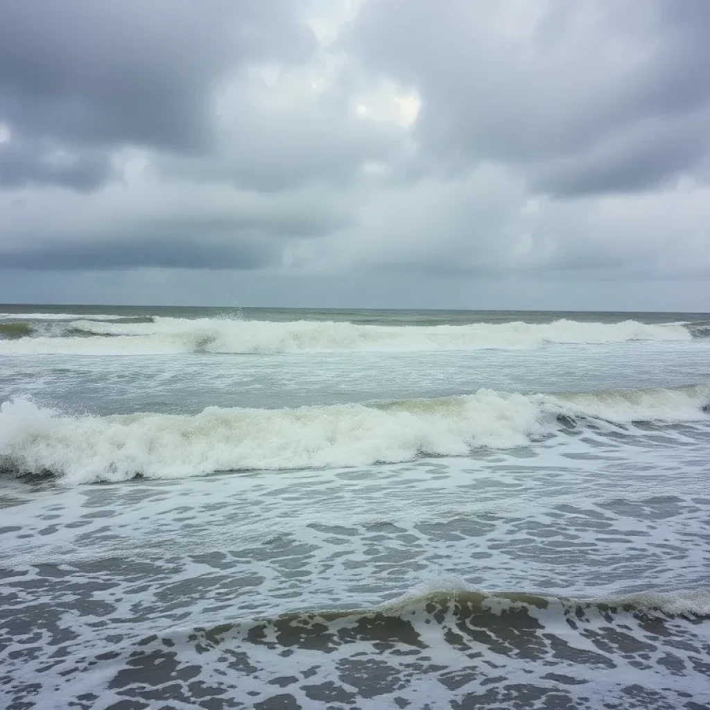 Coastline in South Carolina during Hurricane Helene with stormy weather