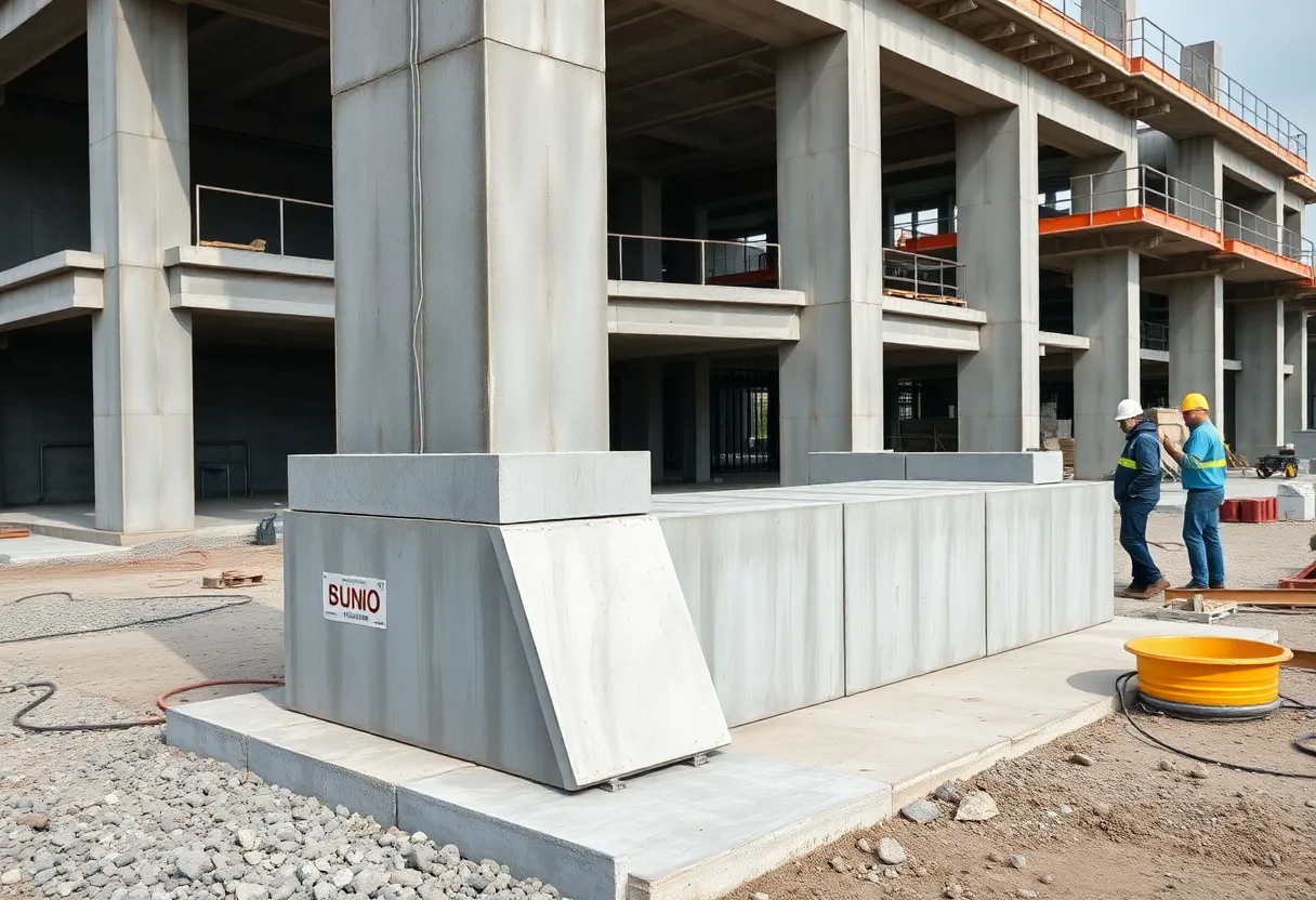 Construction workers at a site using advanced precast concrete connections provided by NSC.