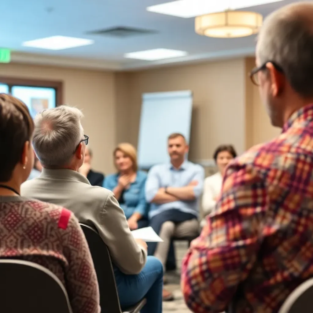 Participants engaging in a health seminar about joint pain management.