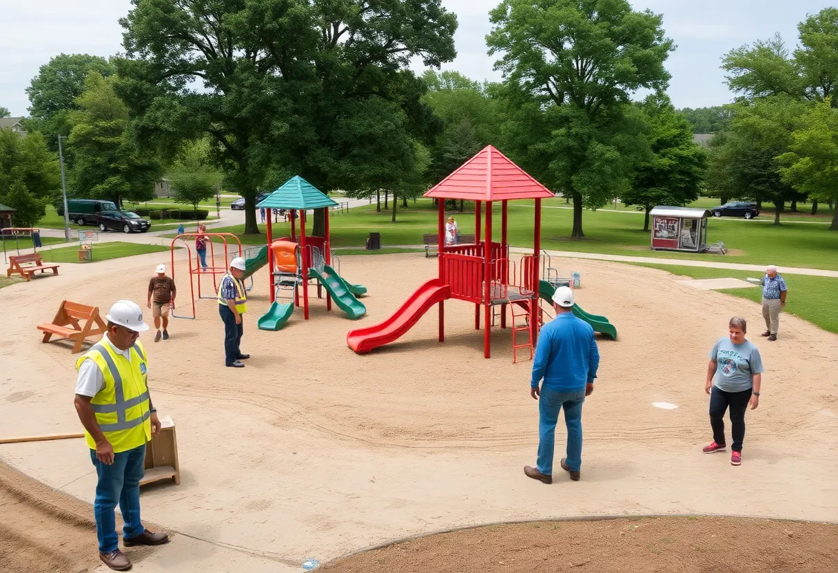 Workers renovating JuJu Hutson Park in Hardeeville