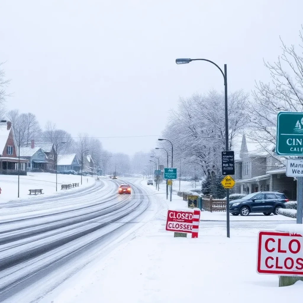 Snow covered streets in the Lowcountry during winter storm