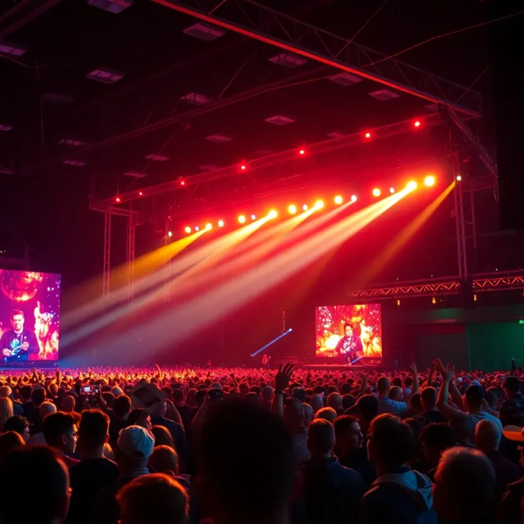 Live concert with a country musician performing at Enmarket Arena in Savannah.