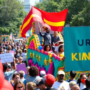 Celebration of Martin Luther King Jr. Day with diverse participants in a lively parade.