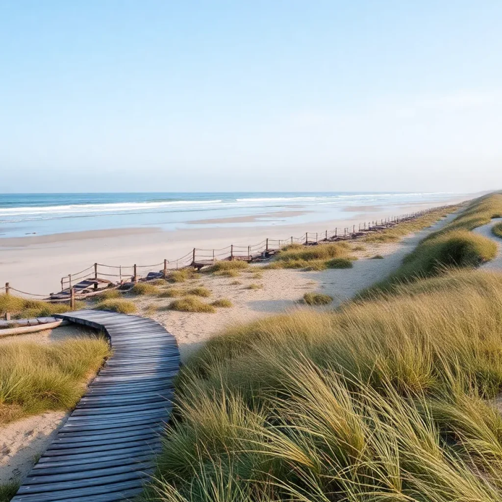 Beach landscape representing natural shoreline preservation and erosion.