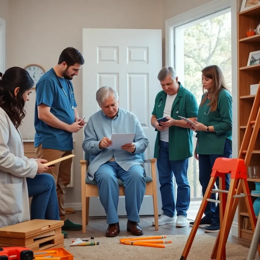 Healthcare professionals evaluating a home for senior modifications