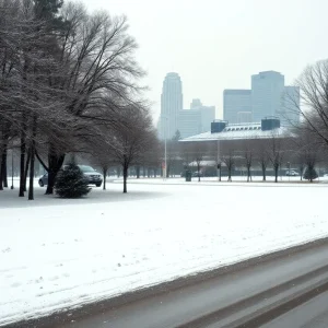 Snowfall in Columbia, South Carolina during winter