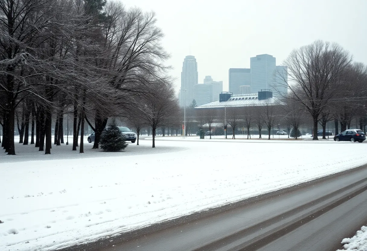 Snowfall in Columbia, South Carolina during winter