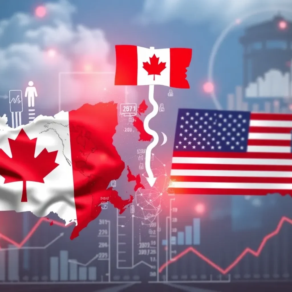 Illustration depicting trade negotiations between Canada and the USA amidst tariff concerns.