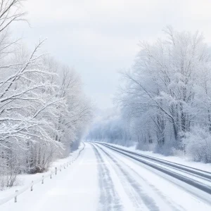 Icy roads and snow-covered trees in Upstate South Carolina