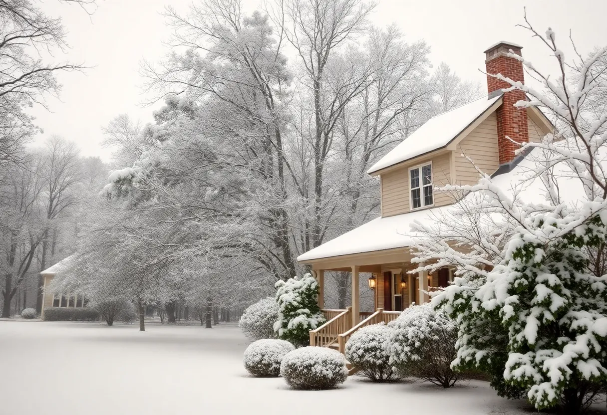 Snowy landscape in Beaufort County during winter storm