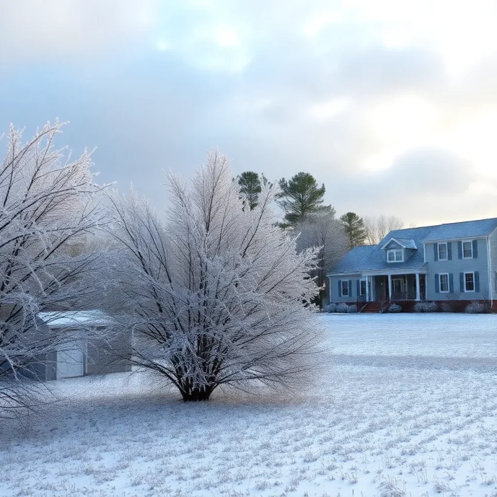 Snowy landscape in the Lowcountry indicating winter storm conditions