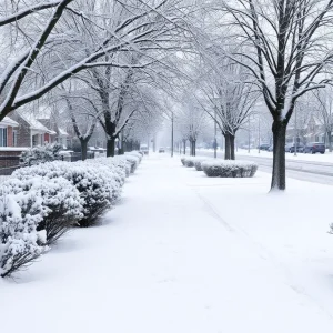 Snowy neighborhood in Beaufort County during a winter storm