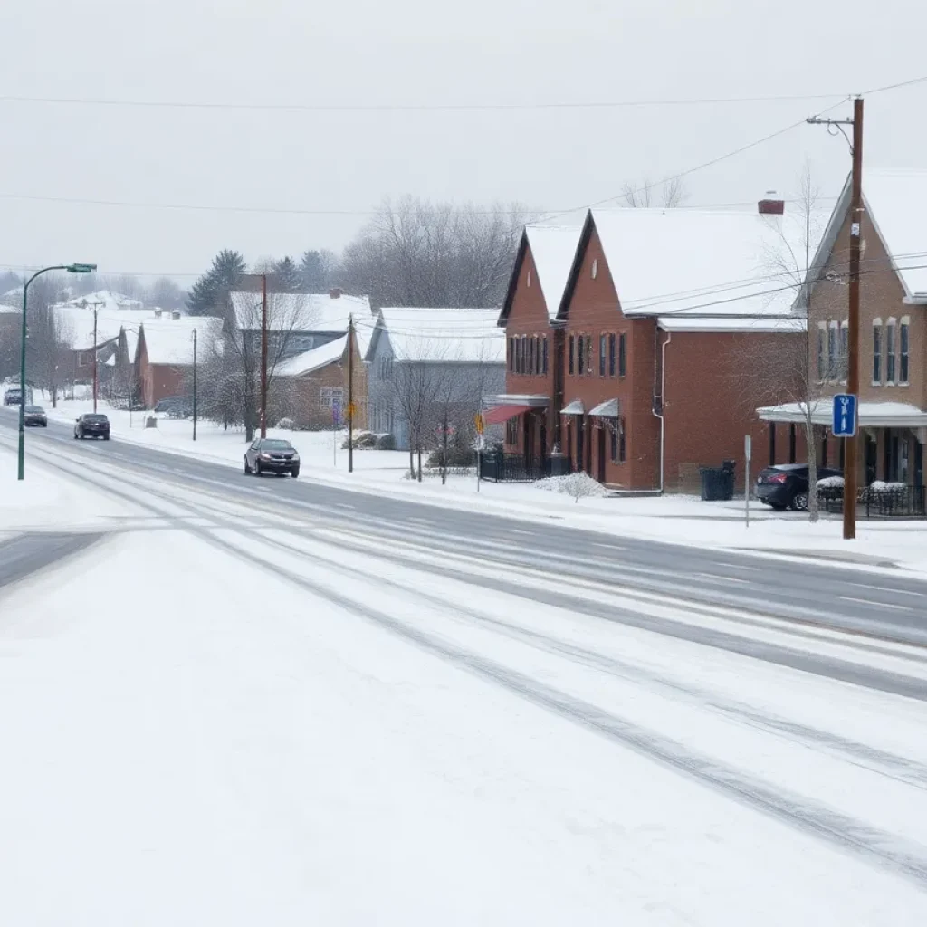 Icy roads and closed school sign indicating winter weather disruptions.