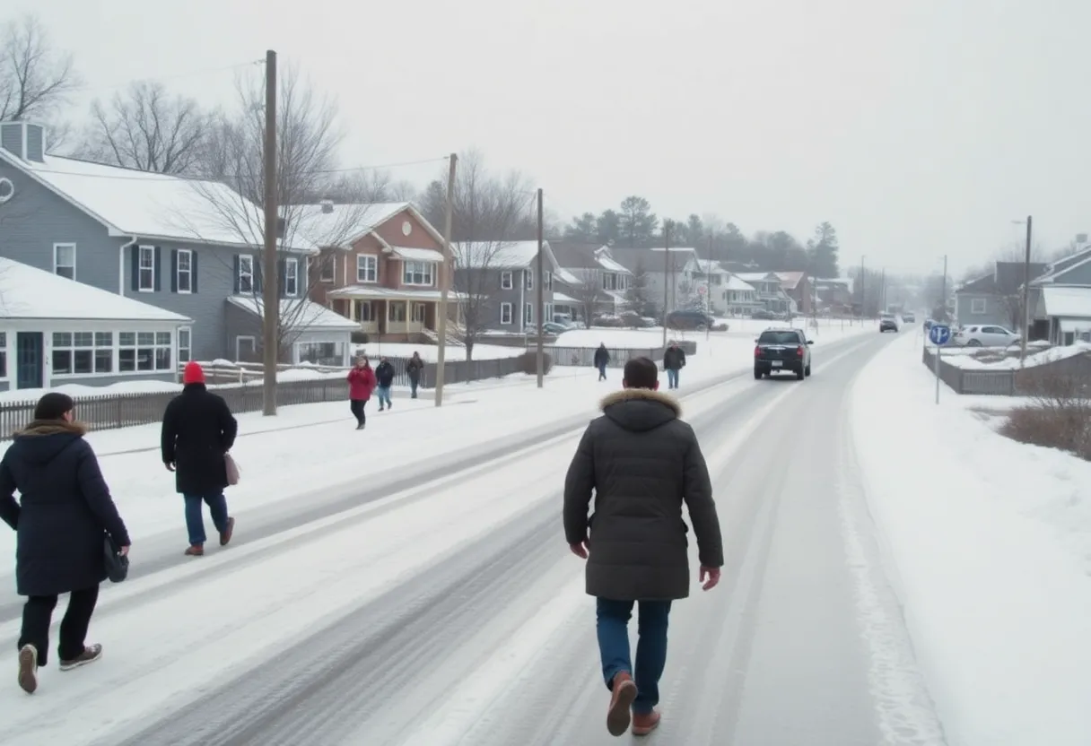 Winter weather scene in South Carolina with snow and icy roads