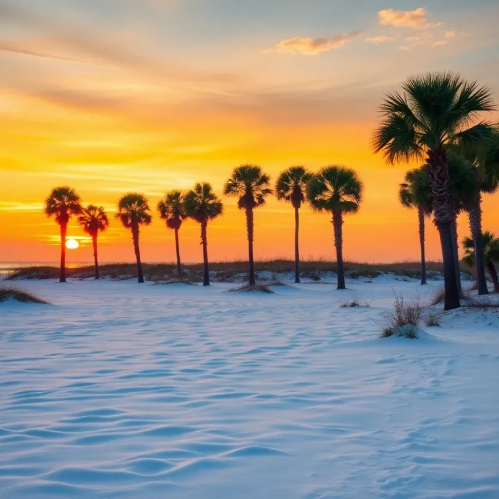 Snow-covered beach in Beaufort County, South Carolina