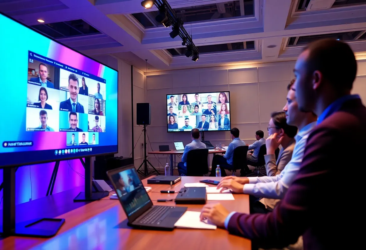 Participants engaging in a virtual event with a professional setup