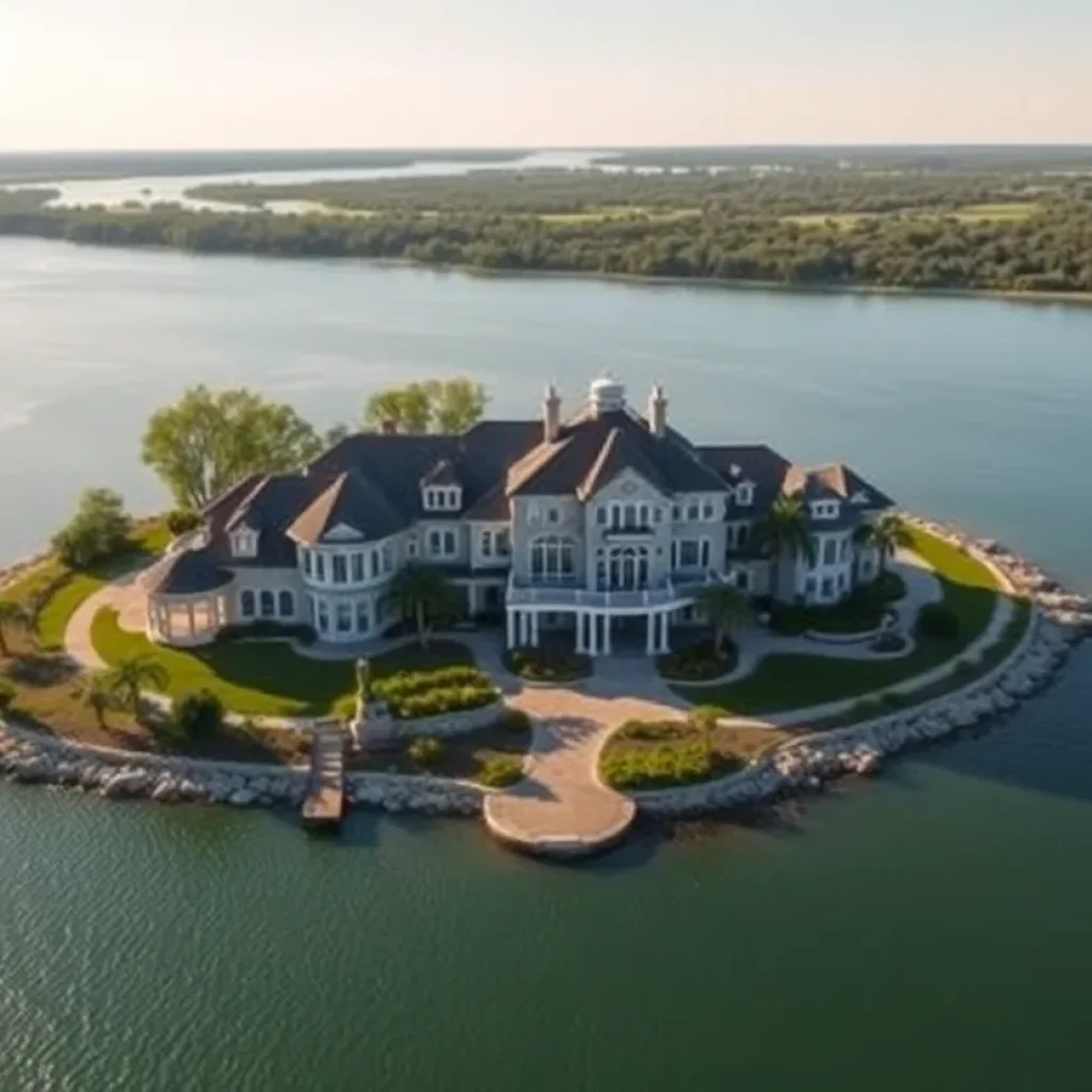 Aerial view of a luxury estate on a private island in Beaufort County