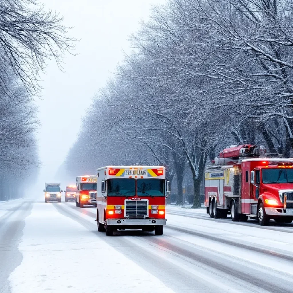 Snow-covered street in Savannah during Winter Storm Enzo